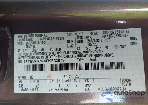 2015 Ford F-150 Xlt z USA, uszkodzony, nr VIN 1FTEW1CP4FKE33949